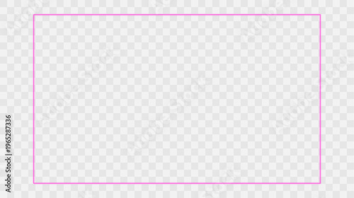 Bright neon rectangle frame in light purple and pink tones with glowing effects on light checkered background, futuristic banner design
