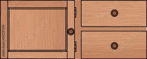 A wooden door with two drawers and a knob