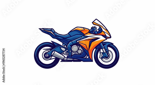 Stylized blue and orange sport motorcycle in profile view