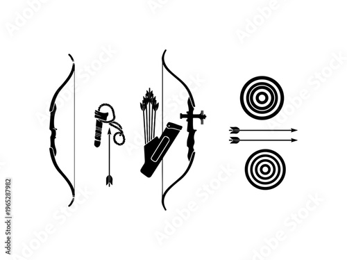Archery Equipment and Target Illustration Set