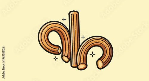Stylized cartoon churros arranged in a playful, abstract composition