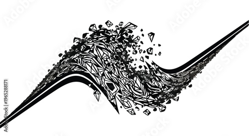 Abstract black energy wave shatters into many small crystalline fragments.