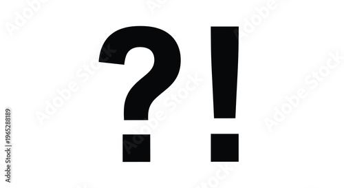 A stark minimalist image featuring a large black question mark and exclamation point positioned side by side high quality professional detailed