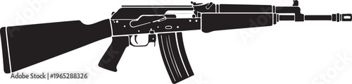 Rifle, assault rifle, AK-47, gun, firearm, vector illustration, black, white background