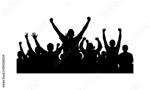 Celebratory Crowd Raising Arms in Victory Pose