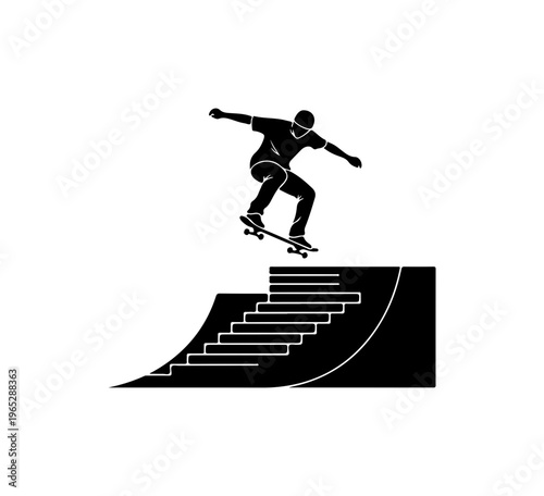 Skateboarder Performing Stairs Trick in Mid-Air