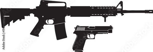 Rifle, machine gun, handgun, firearm silhouettes, black icons