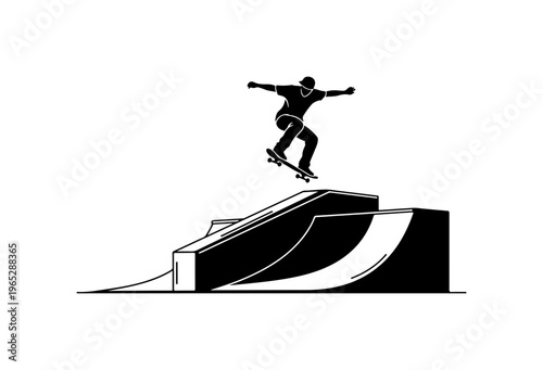 Skateboarder Performing Mid-Air Trick on Ramp