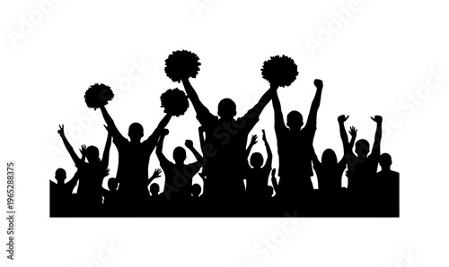 Celebratory Crowd with Cheer Pom-Poms Vector Illustration