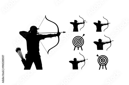 Archery Silhouettes and Targets Vector Illustration