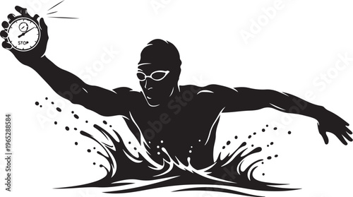 Swimming, athlete, sports, vector, black, illustration, clock, racing, competitive swimmer, aquatic