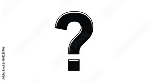 A stark isolated black question mark dominates a plain white background prompting thought and uncertainty high quality professional detailed modern elegant