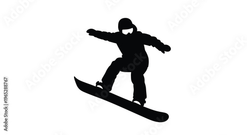 A silhouetted snowboarder is captured mid air performing a trick while riding a snowboard against a white background high quality professional