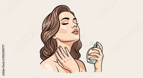 Woman spraying perfume on her neck