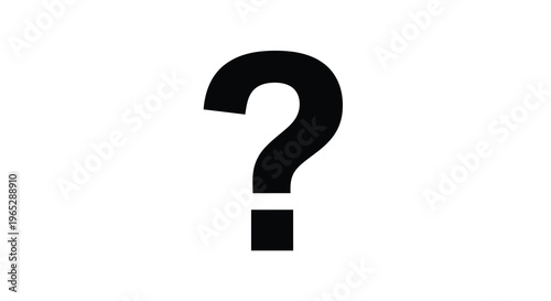 A stark black question mark dominates a plain white background evoking curiosity and the search for answers high quality professional detailed