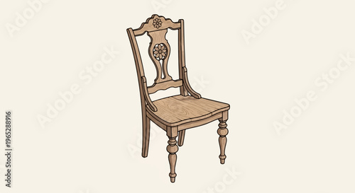 Ornate wooden chair with carved floral details and turned legs
