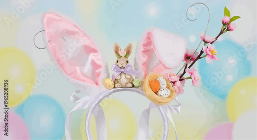 spring flowers and butterflies Easter Bunny Ears Headband Set Cute Rabbit Accessories Spring Festival Party Decorations Holiday Costume Props