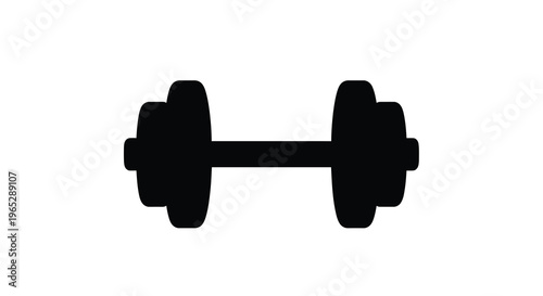 A simple black silhouette depicts a standard barbell dumbbell commonly used for weightlifting and exercise high quality professional detailed modern elegant