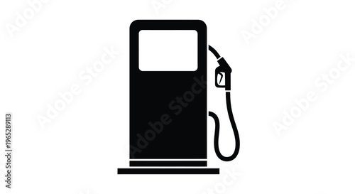 A simple black silhouette depicts a gas pump with a nozzle and hose representing fuel availability high quality professional detailed modern