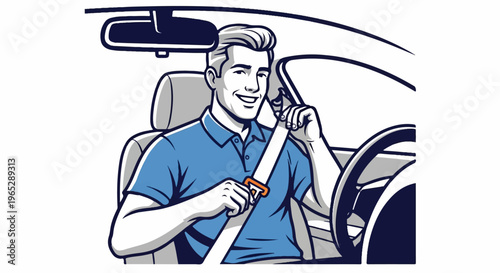 Man buckling seatbelt in car