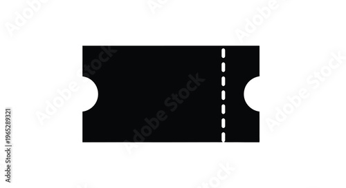 A simple flat design illustration of a black ticket stub with a perforated edge isolated on white high quality professional detailed