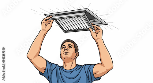 Man changing a ceiling air filter