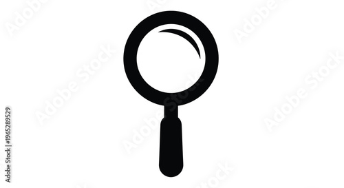 A simple black and white illustration depicts a magnifying glass commonly used for detailed observation and investigation high quality professional modern