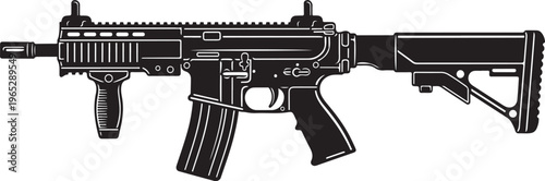 Rifle, assault rifle, gun, firearm, vector illustration, black and white, military, weapon