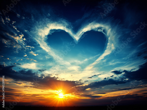 a heart-shaped cloud in the sky at sunset, symbolizing love and romance