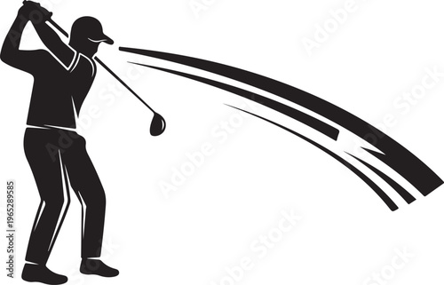 Golf, golfer, swinging, motion, black, silhouette, vector, sports, illustration, golfing