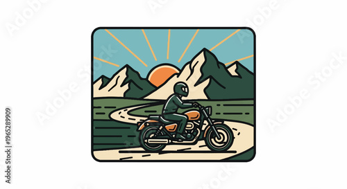 Rider on a winding mountain road at sunrise