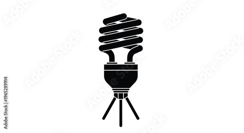 A stark black silhouette depicts a compact fluorescent lamp showcasing its coiled tube and screw base high quality professional detailed modern