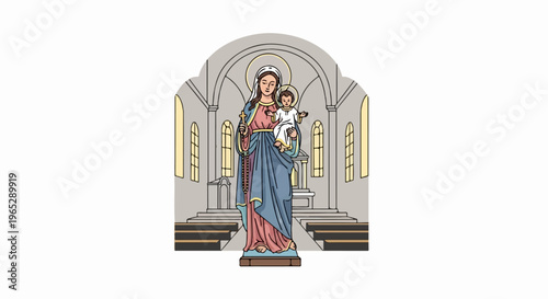 Religious statue of a woman with a child in a church interior