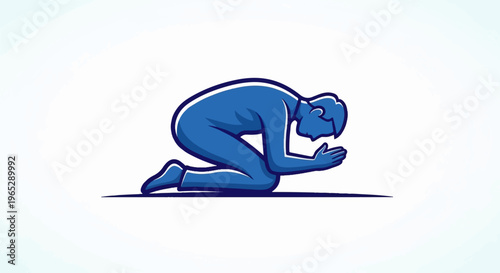 Blue figure kneeling with head bowed in prayer or supplication