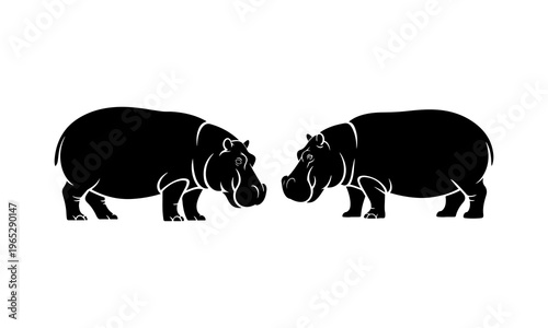 Hippopotamus silhouette vector, hippo silhouette clip art, wild african animal vector element
