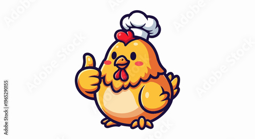 Adorable cartoon chicken chef giving a thumbs up, with rosy cheeks