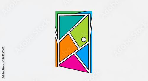 Abstract door design with geometric shapes and vibrant colors