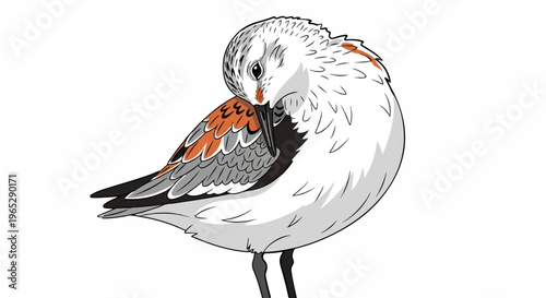 Stylized illustration of a shorebird with white, gray, and orange plumage