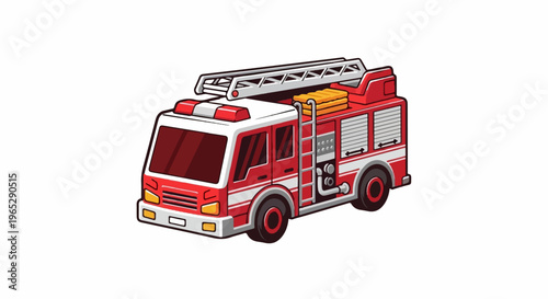 A red and white fire truck with a ladder and equipment on its side