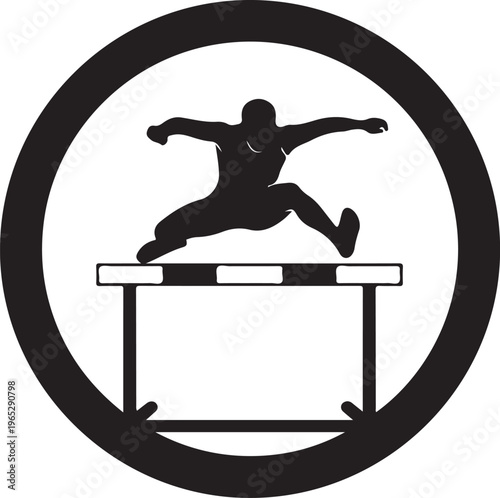 Hurdle Racing, Athletic Sports Icon, Black Silhouette, Track and Field