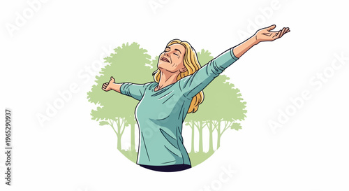Woman with arms outstretched and closed eyes in a park