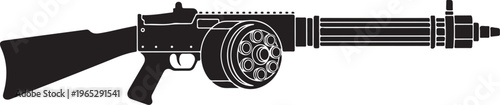 Vector machine gun, black illustration, firearm, weapon, military