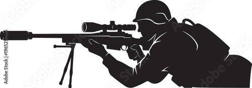 Sniper, rifle, shooting, hunting, silhouette, black, icon, vector