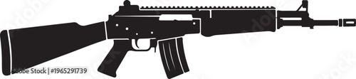 Black rifle, assault rifle, gun silhouette, weapon icon, vector illustration