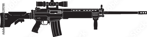 Rifle, black assault rifle, modern firearm, vector illustration, gun design