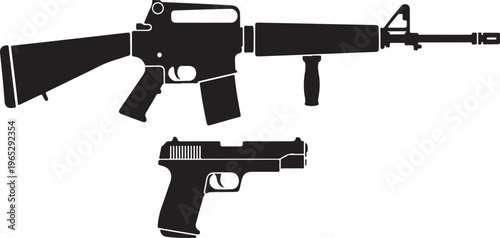 Black rifle, gun silhouettes, assault weapon, handgun, vector icons