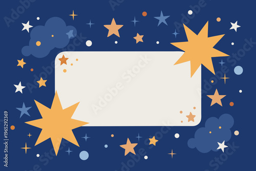 A frame of lush stars.  Message card. Copy space. Simple and charming Scandinavian-style illustration.