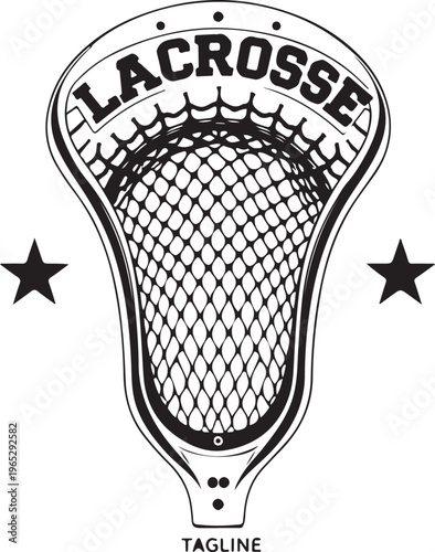 Lacrosse Stick, Sports Equipment, Vector Illustration, Black and White Design
