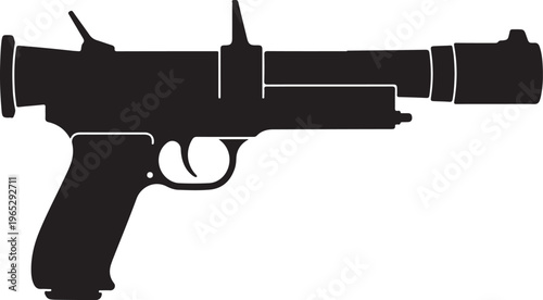 Black pistol vector, gun silhouette, firearm illustration, weapon icon