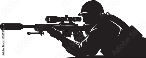 Sniper, soldier, rifle, silhouette, black, military, vector, illustration, combat, shooting